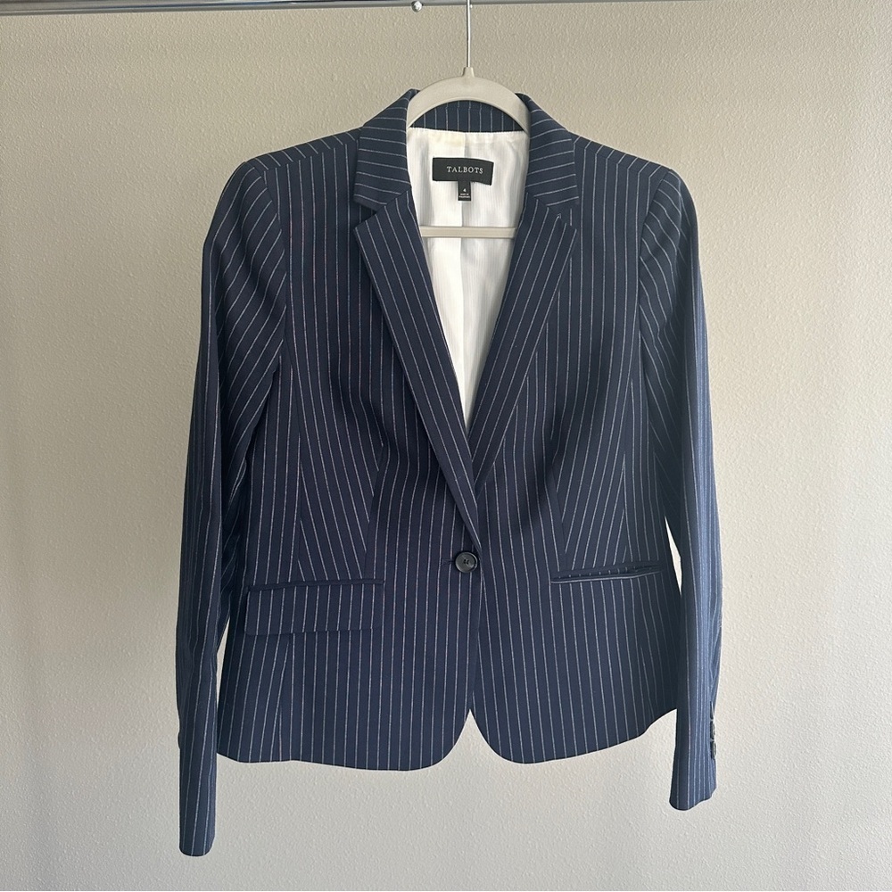 Talbots Navy Pinstripe Cotton Blend Blazer 4
